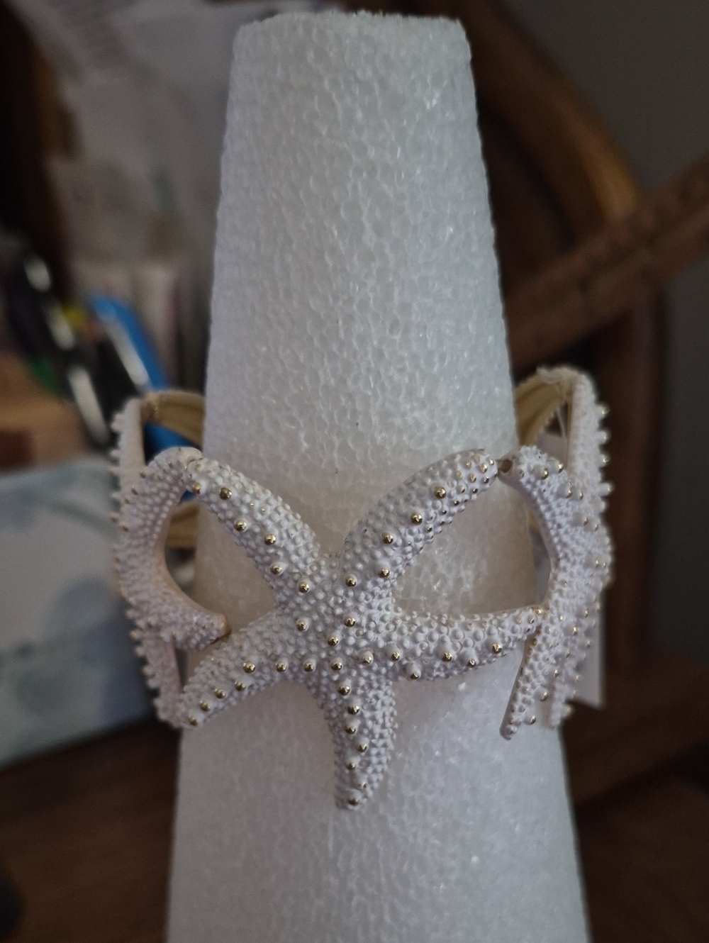 White Starfish Beaded Cuff Bracelet - Coastal Women’s Jewelry
